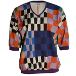 Botan Checkered Mix - Løstsiddende plus size bluse fra Amamiko