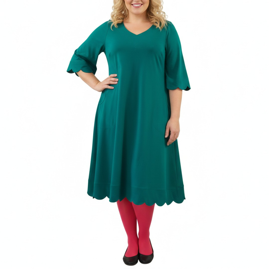 A-formet plus size kjole i smaragdgrøn - Nami Emerald Green
