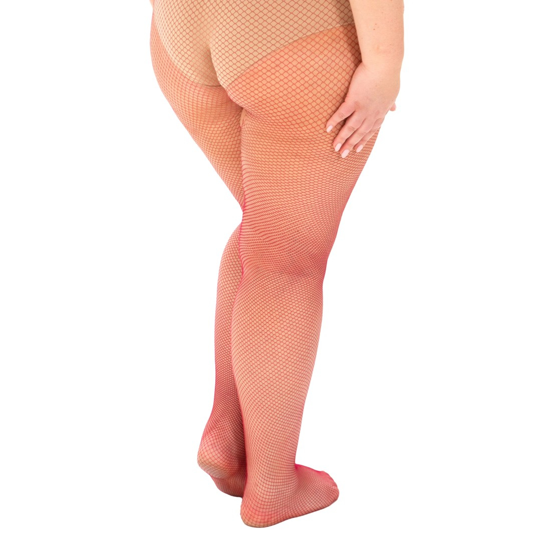 Fishnet Pomegranate Red - Curvy Super Stretch Strømpebukser fra Pamela Mann