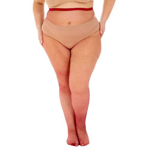 Fishnet Pomegranate Red - Curvy Super Stretch Strømpebukser fra Pamela Mann
