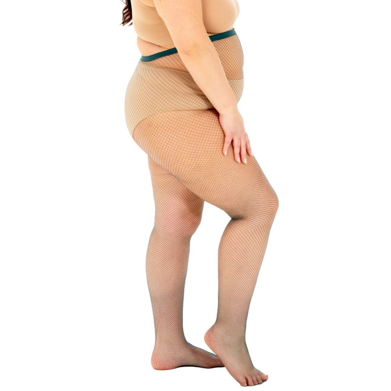 Fishnet Pine Green - Curvy Super Stretch Strømpebukser