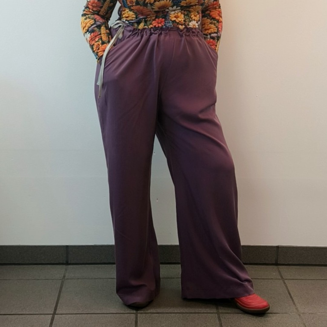Løstsiddende bukser med regulerbar talje - Mauve