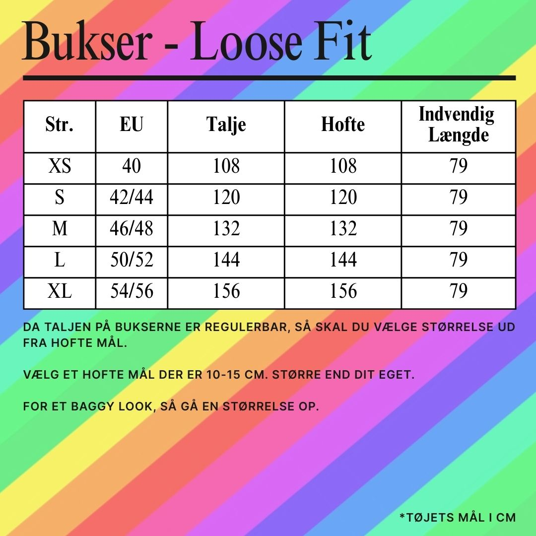 Størrelsesguide Løstsiddende bukser Amamiko