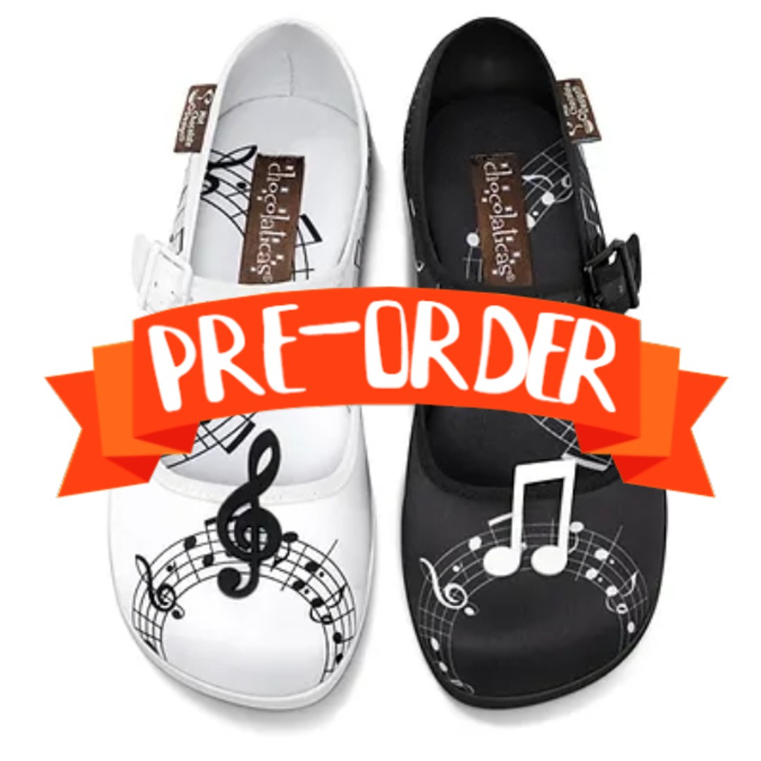 Harmony - Sort hvide Mary Jane Sko med noder fra Hot Chocolate Design