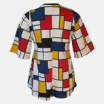 Sakura Bluse - Bauhouse. A-formet bluse fra Amamiko med markant geometrisk print i rød, gul og blå på en klassisk hvid baggrund