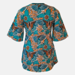 Sakura Turquoise Butterfly. A-formet bluse fra Amamiko med print af smukke sommerfugle og stiliserede blomster i turkis, kobber og gyldne nuancer