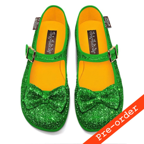 Hot Chocolate Design Emerald Mary Jane – Glitrende veganske flade sko
