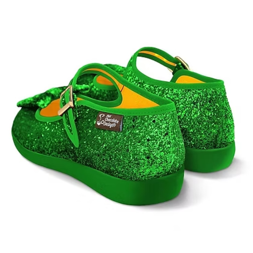 Hot Chocolate Design Emerald Mary Jane – Glitrende veganske flade sko