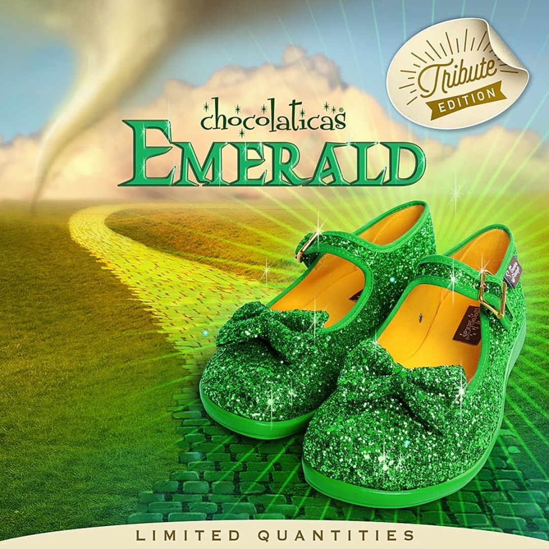 Hot Chocolate Design Emerald Mary Jane – Glitrende veganske flade sko
