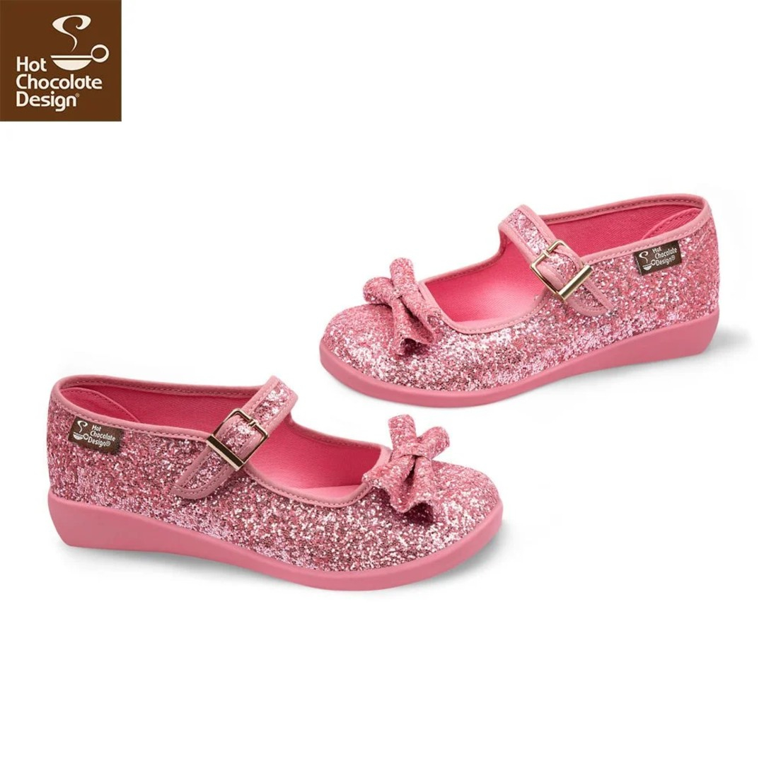 Hot Chocolate Design Pink Diamond Mary Jane – Glitrende veganske flade sko