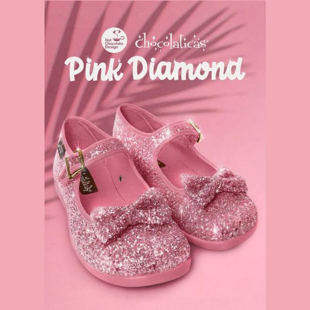 Hot Chocolate Design Pink Diamond Mary Jane – Glitrende veganske flade sko