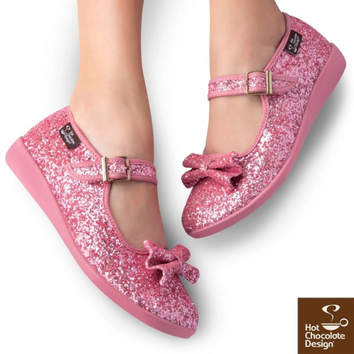 Hot Chocolate Design Pink Diamond Mary Jane – Glitrende veganske flade sko